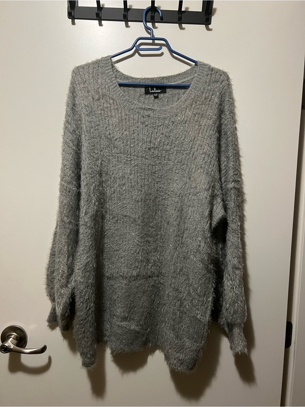 Lulu's Fuzzy Knit Long Sleeve Sweater Dress in Gray